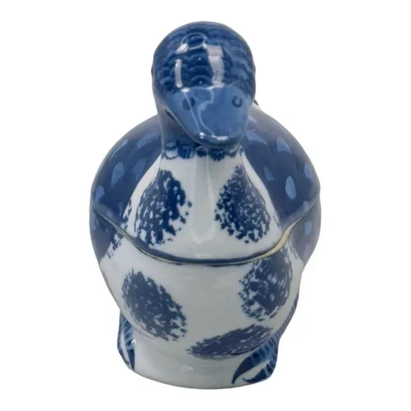 Ceramic Hand Painted Vintage 1960's Duck Shaped Trinket Box Blue & White - Picture 4 of 11